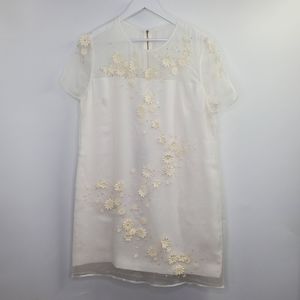 Ted Baker Findon Embellished Floral Silk Dress White Dainty NEW